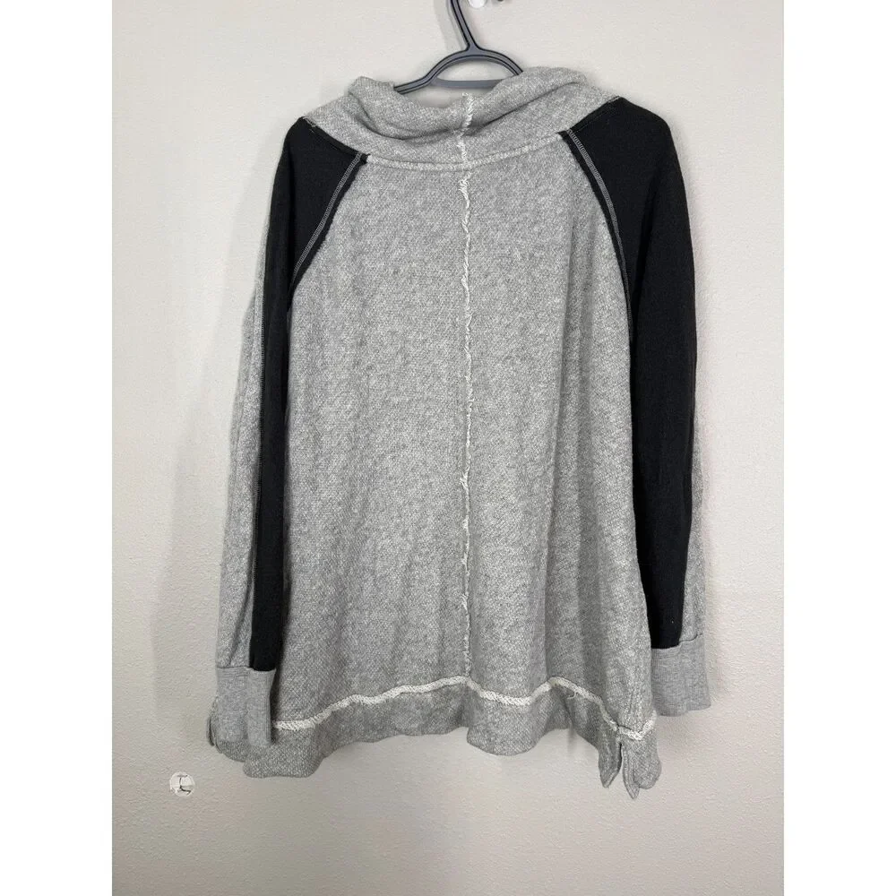 Free People Gray Mock Neck Tunic Top Sz S Oversized Boho Boxy Cozy Neutral